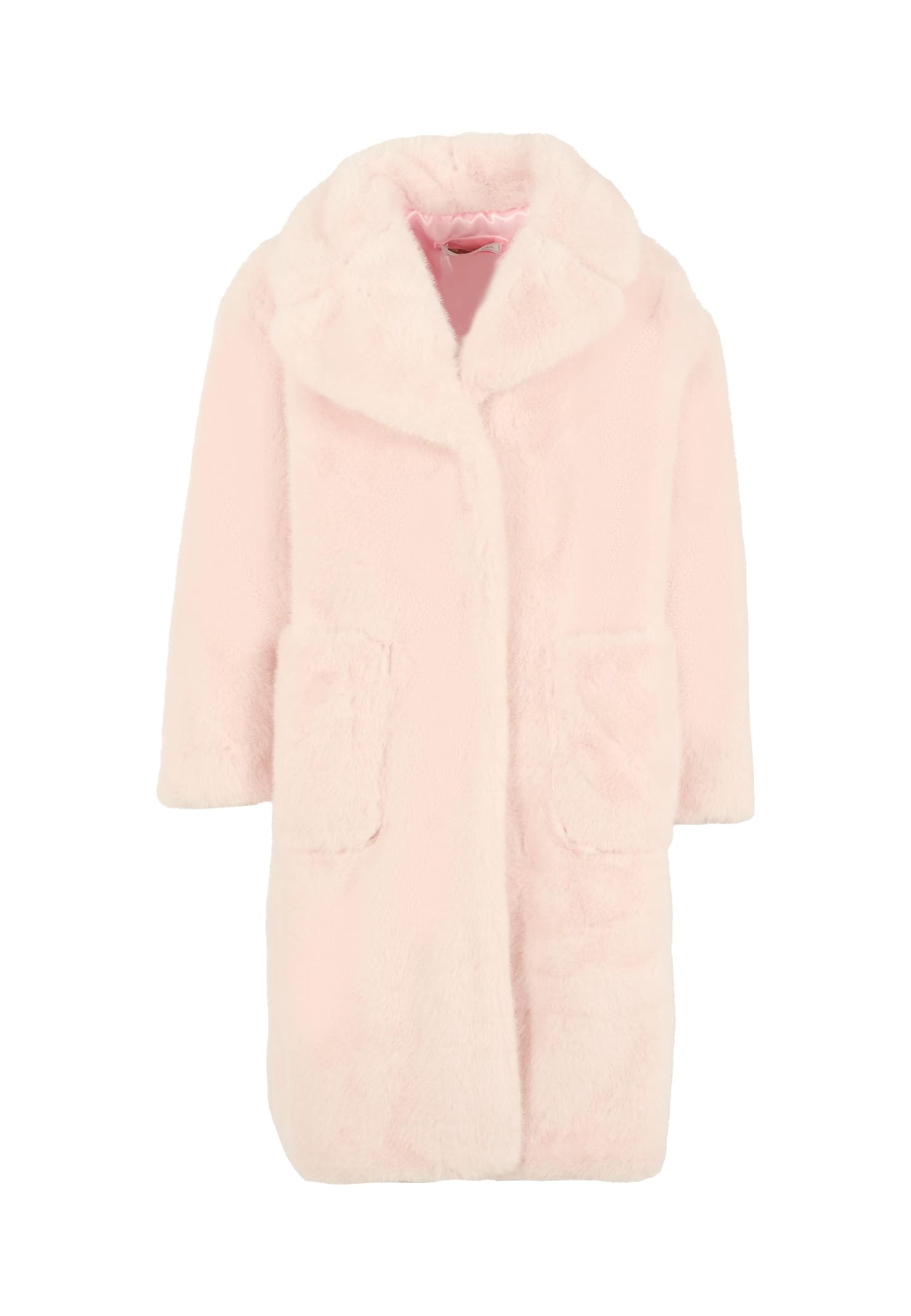 Monnalisa Pink Faux Fur Coat For Girl In Pink