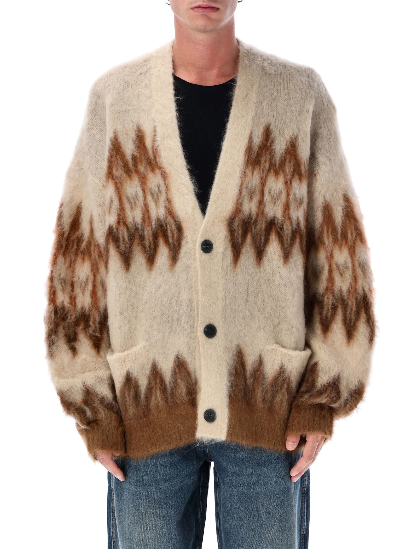 Isabel Marant Marant Nielson Mohair Blend Cardigan With Fair Isle Motif In Brown