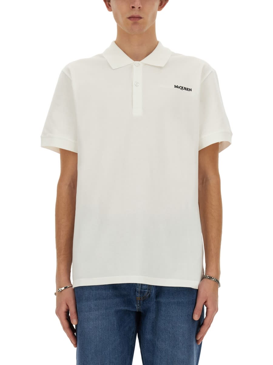 Shop Alexander Mcqueen Polo With Logo Embroidery In White