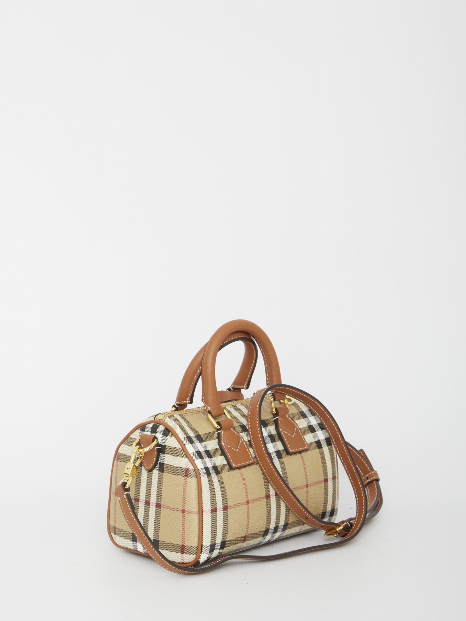 Burberry Check Mini Bowling Bag In Beige