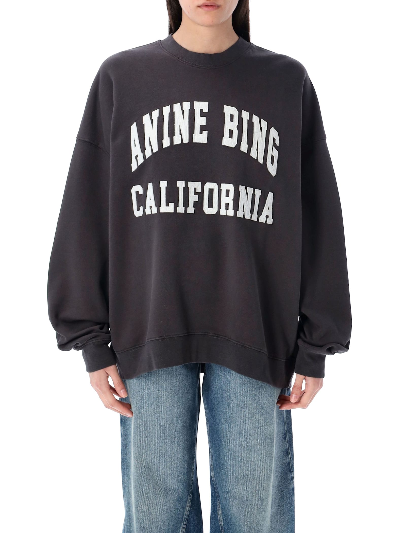 Anine Bing Women's Miles Branded-print Cotton Sweatshirt Black In Washed Black