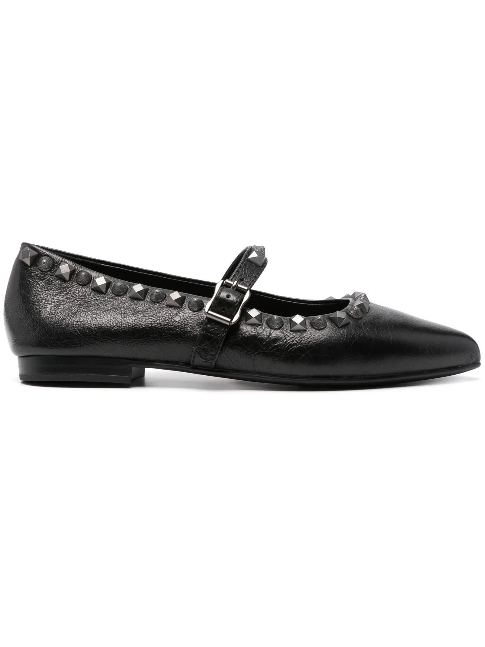 Shop Ash Black Calf Leather Ballerina Shoes