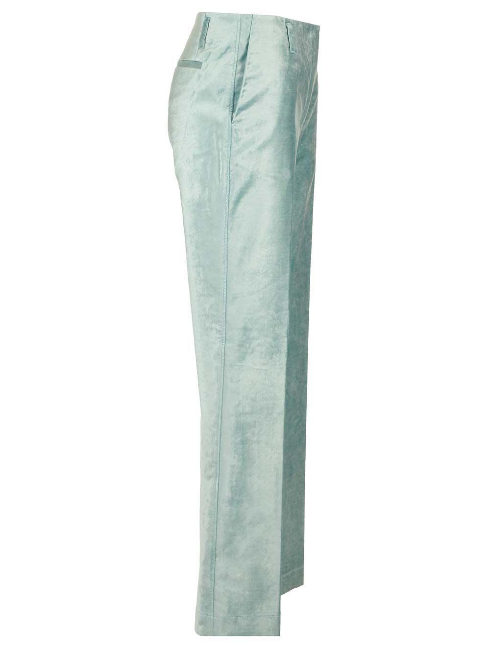 Shop Forte Forte Cotton Viscose Stretch Velvet Trumpet Shaped Pants In Light Blue