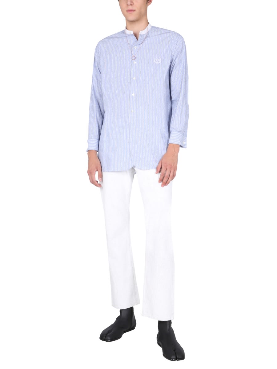 Shop Maison Margiela Shirt With Embroidered Logo In Azure