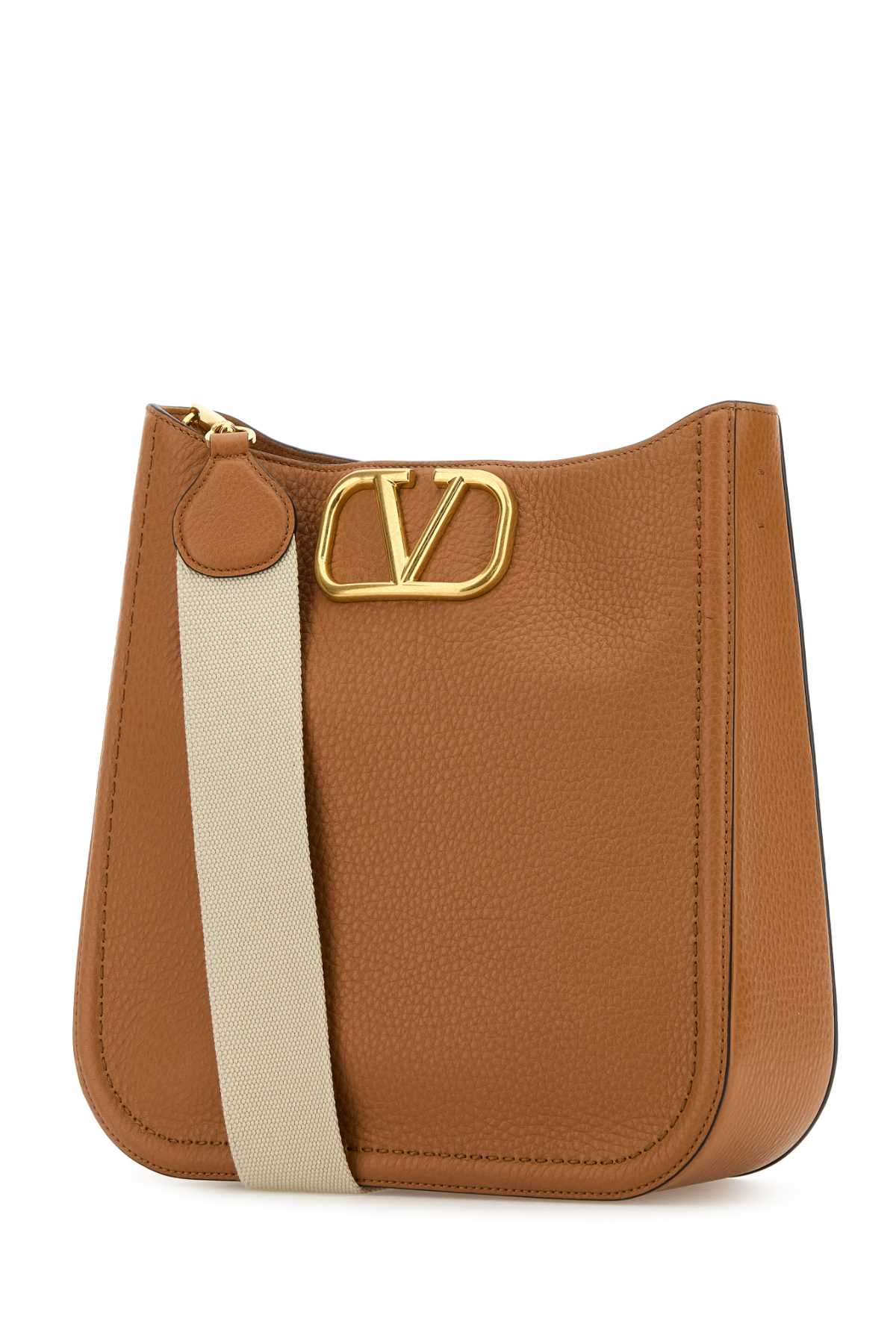 Valentino Camel Leather Alltime Shoulder Bag In Almondbeigesabbia