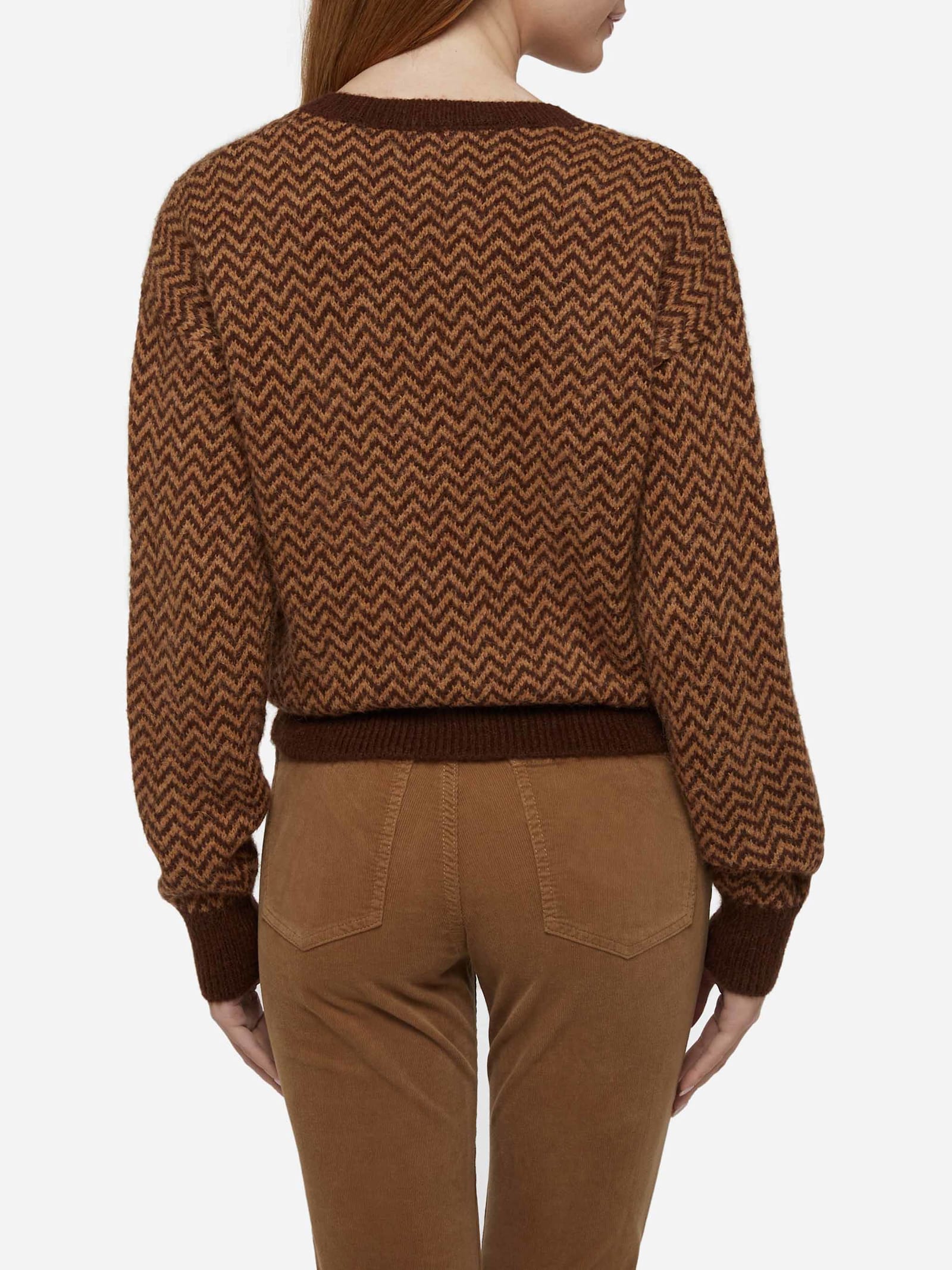 Mc2 Saint Barth Woman Cropped Sweater With Argyle Pattern In Brown