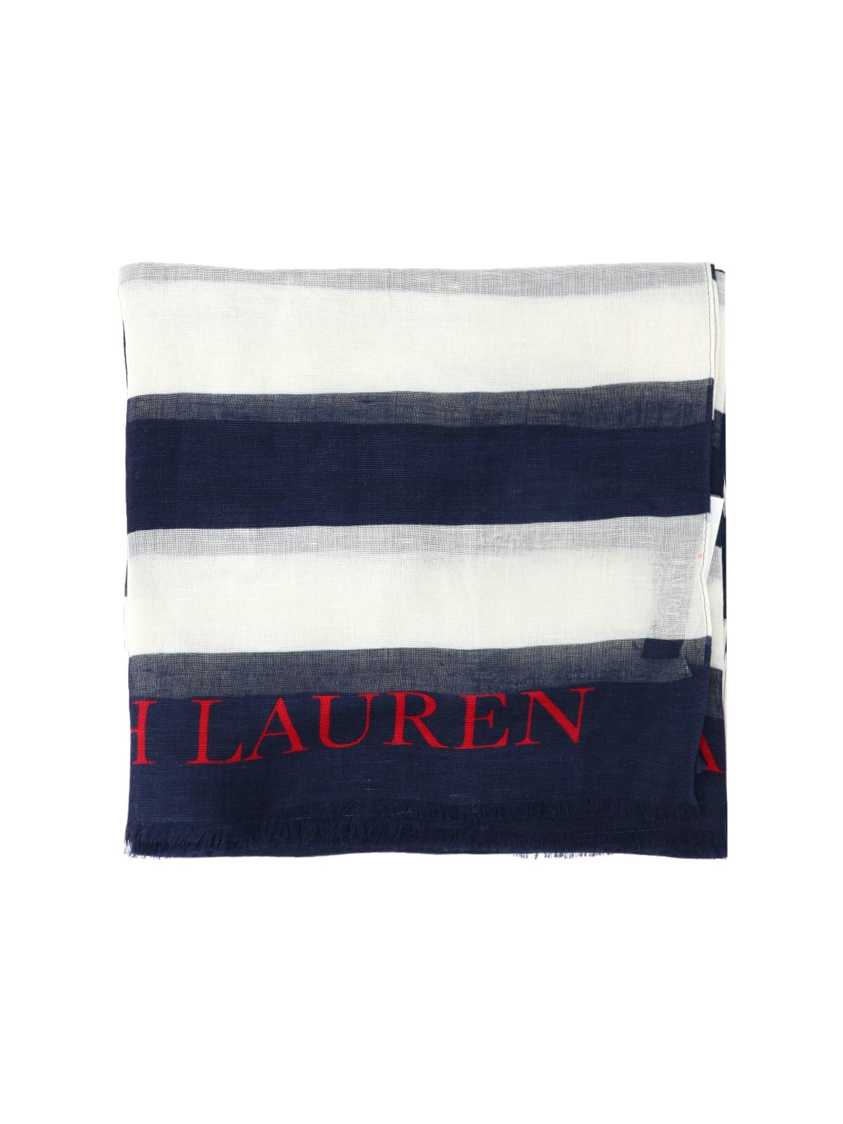 Polo Ralph Lauren Frayed Edges Striped Pattern Scarf In Navy
