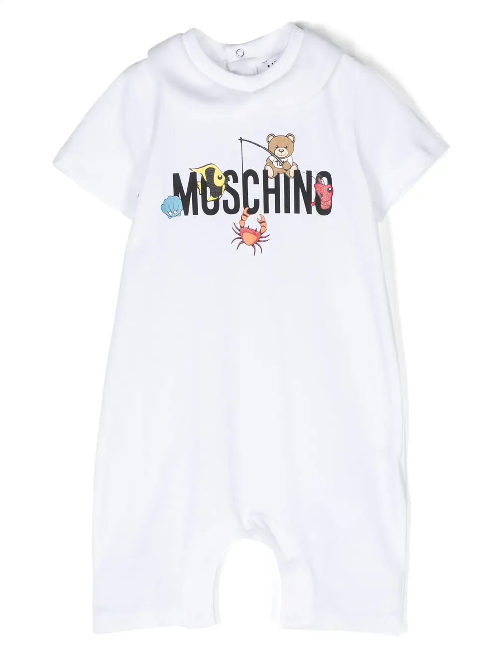 Moschino Babies' Short White Playsuit With Logo And Teddy Bear With Fish