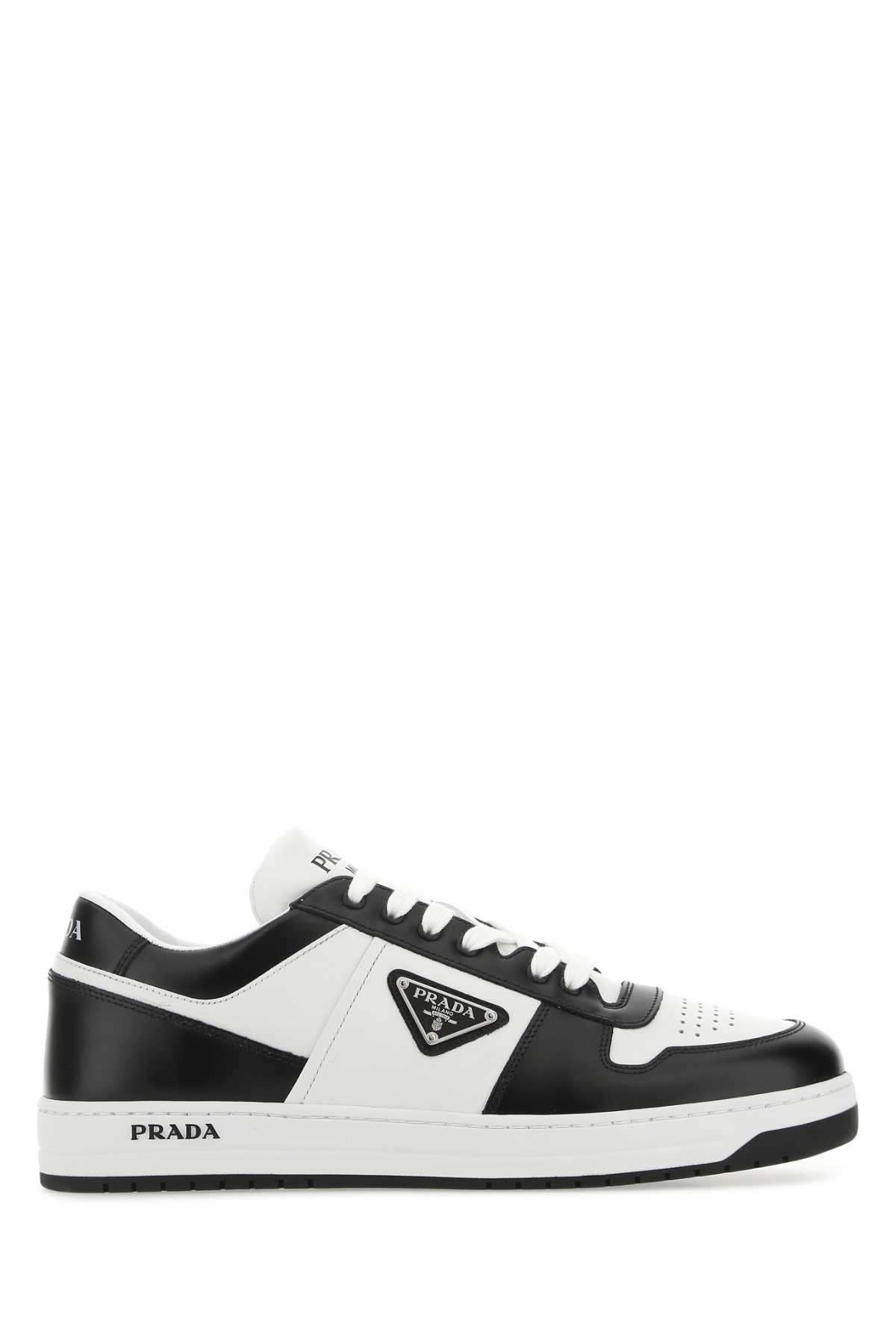 Shop Prada Two-tone Leather Downtown Sneakers In Bianconero