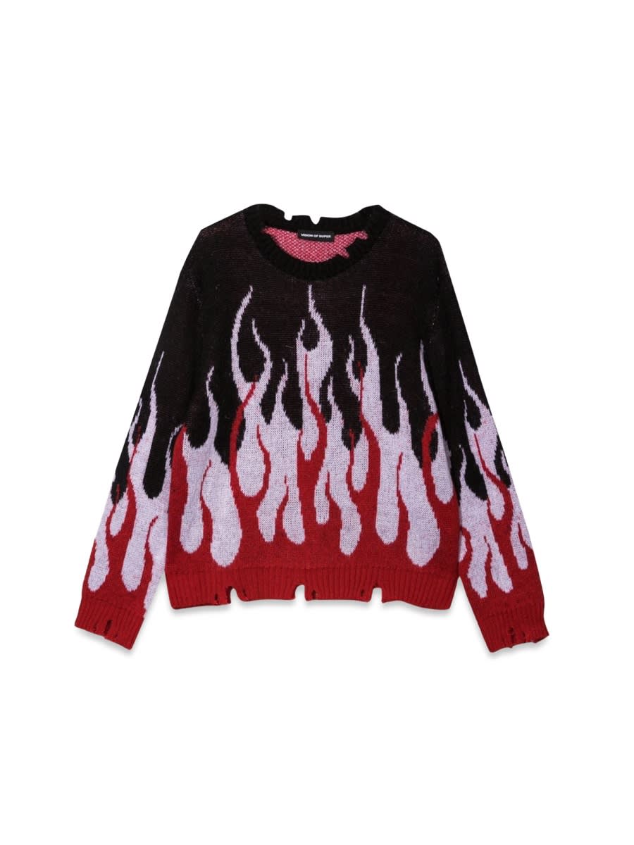 Vision Of Super Black Sweater With Double Flames In Black