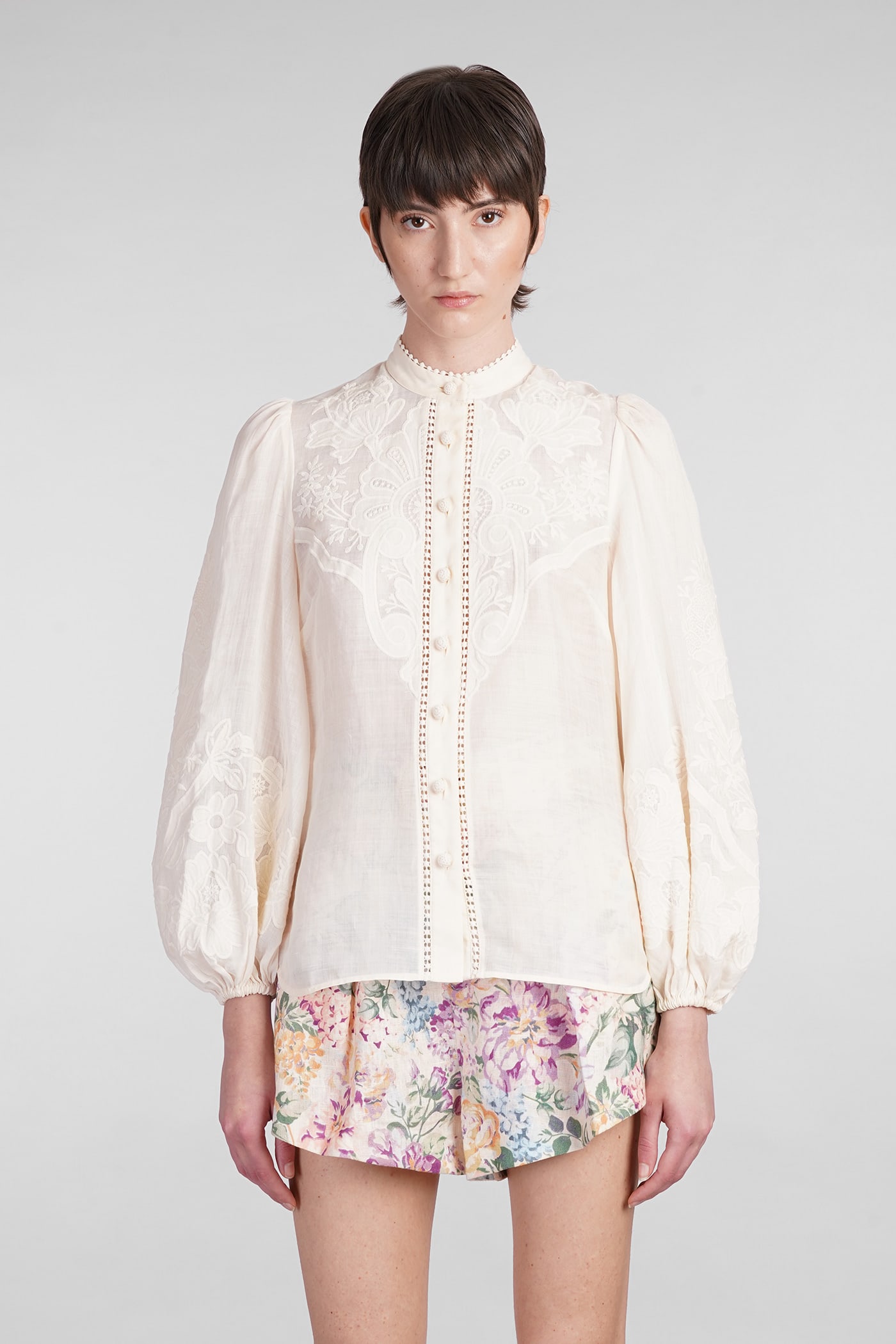 Shop Zimmermann Blouse In Beige Linen