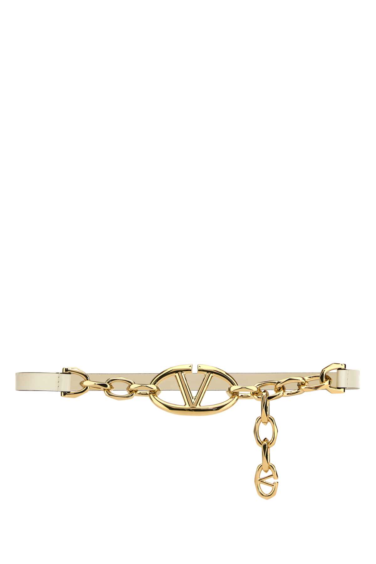 Two-tone Leather And Metal Chain Vlogo Belt