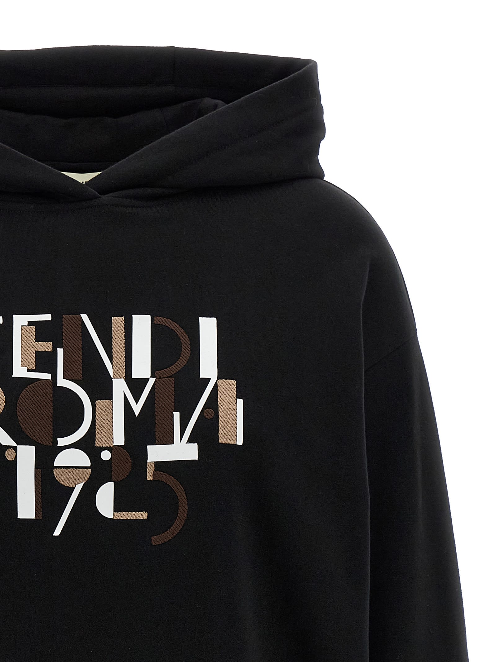 Fendi Roma Logo Hooded Sweatshirt In Black