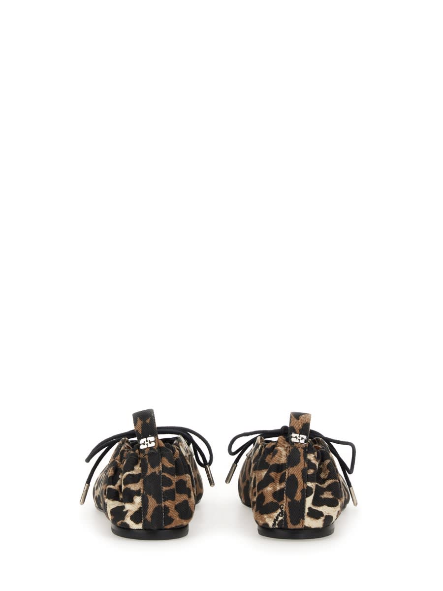 Shop Ganni Lace-up Ballerina In Animalier