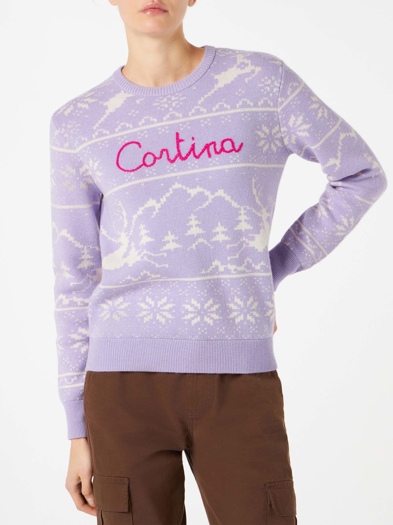 MC2 Saint Barth Woman Sweater With Norwgian Style Print And Cortina Embroidery