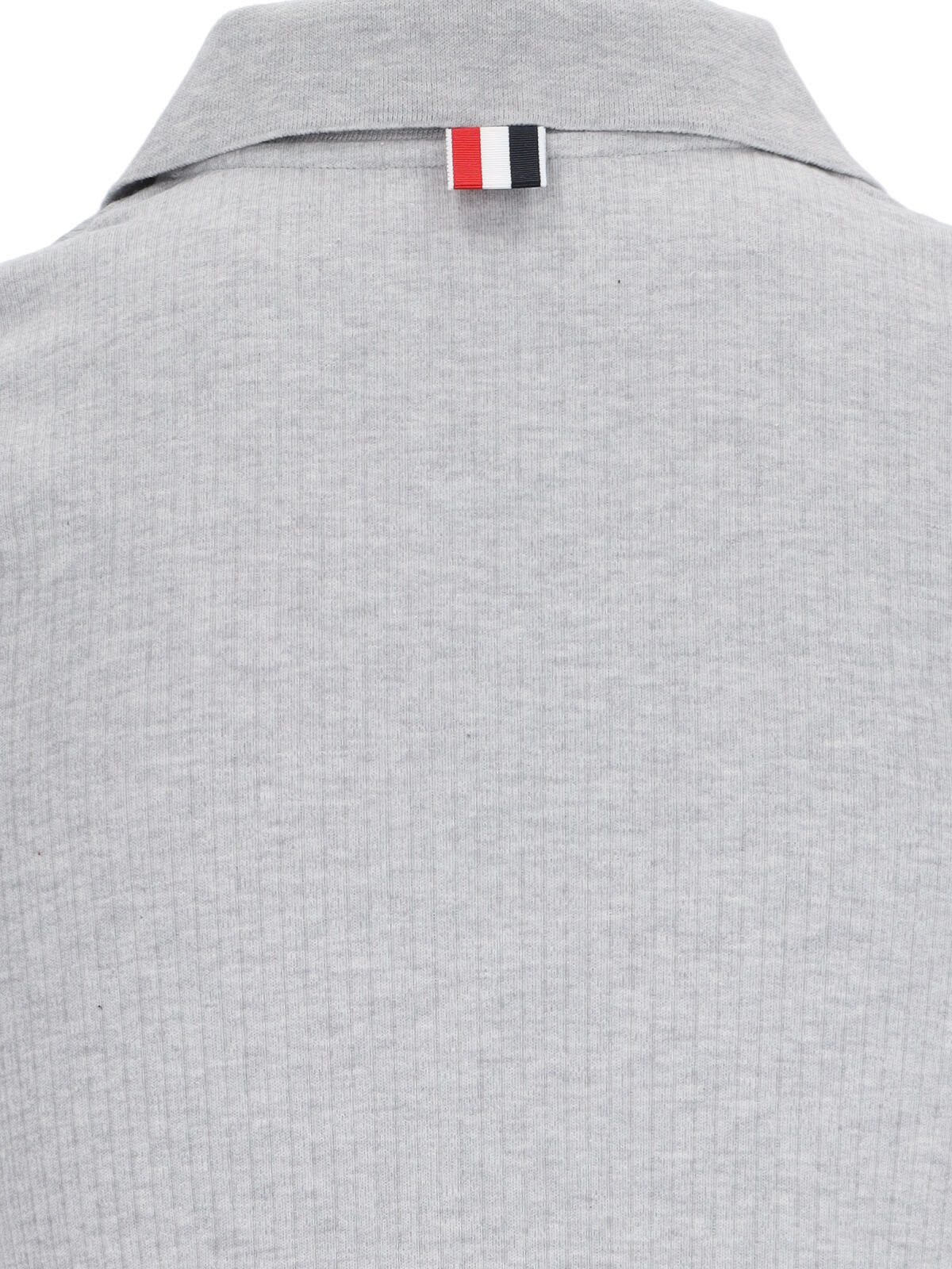 Shop Thom Browne Three Stripes Knit Polo Shirt In Gray