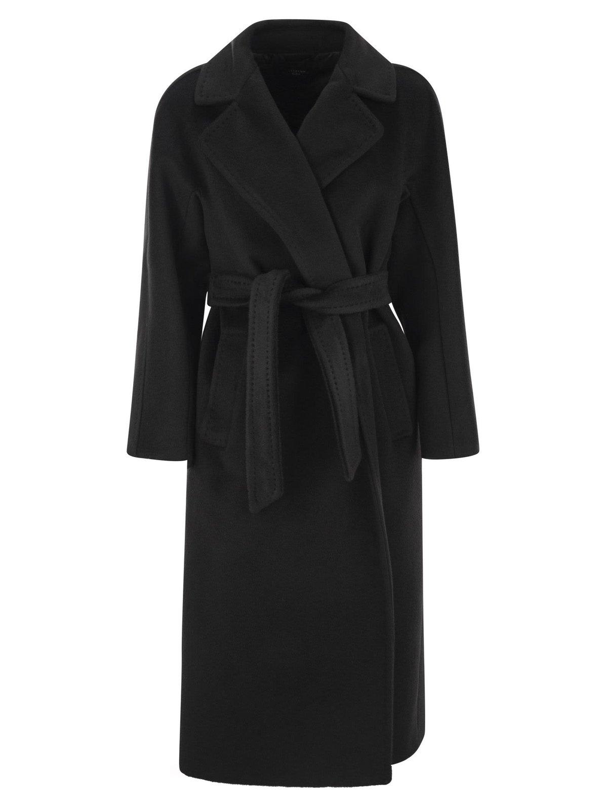 Shop Weekend Max Mara Tempera Belted Long-sleeved Coat In Black