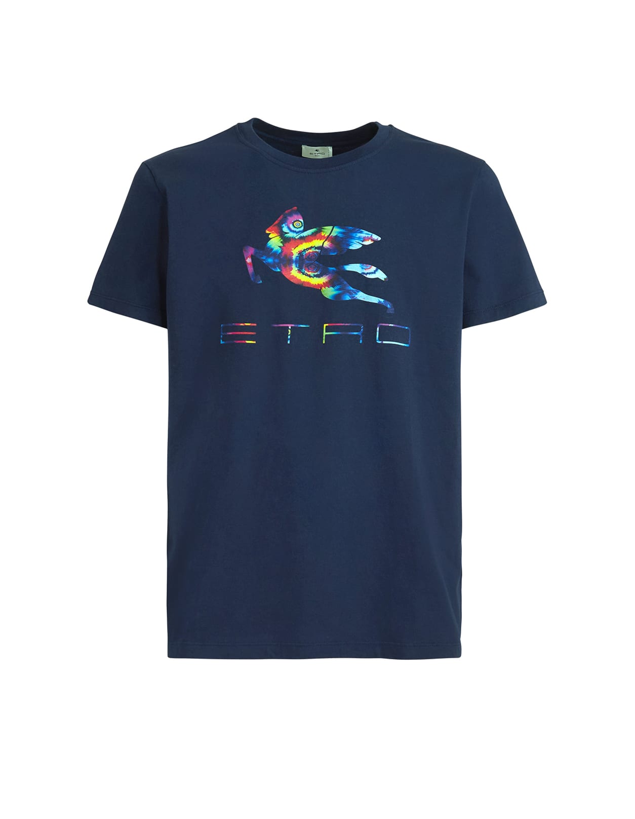 Etro Mna Dark Blue Cotton T-shirt With Pegasus