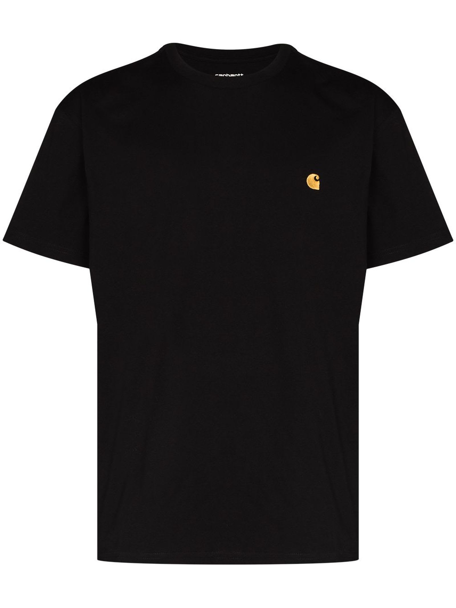 Carhartt Black Cotton T-shirt With Gold Embroidered Logo In White