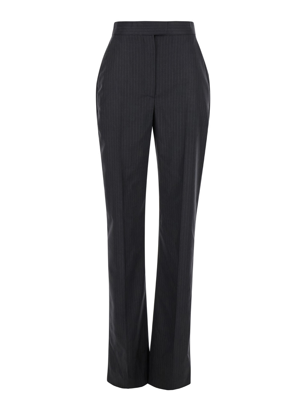 Shop Alexander Mcqueen Grey Pinstripe High Waist Pants In Wool Woman