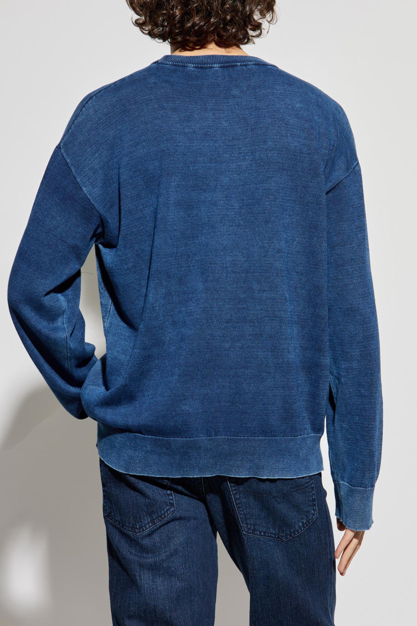 Diesel Phoenix Graphic Crewneck Sweater With Washed Effect In Blue