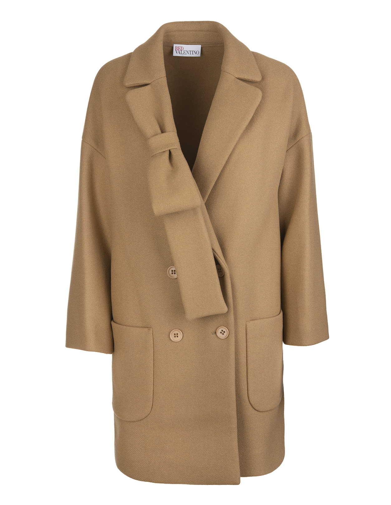 RED Valentino Camel Coat In Double Cashmere Cloth With Bow