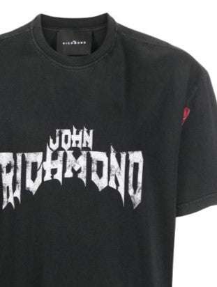 Shop John Richmond T-shirt With Short Sleeve Logo In Grigio