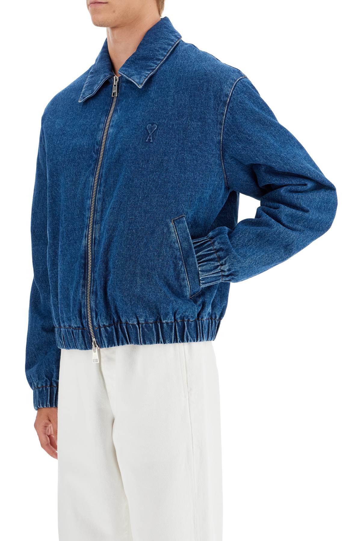 Shop Ami Alexandre Mattiussi Denim Bomber Jacket For In Bleu Used (blue)