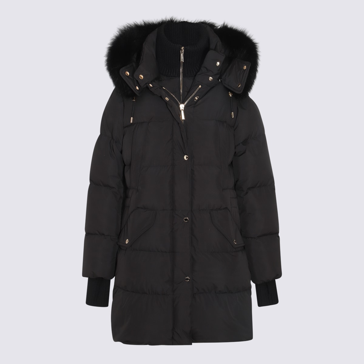 Shop Moorer Black Wool Down Jacket