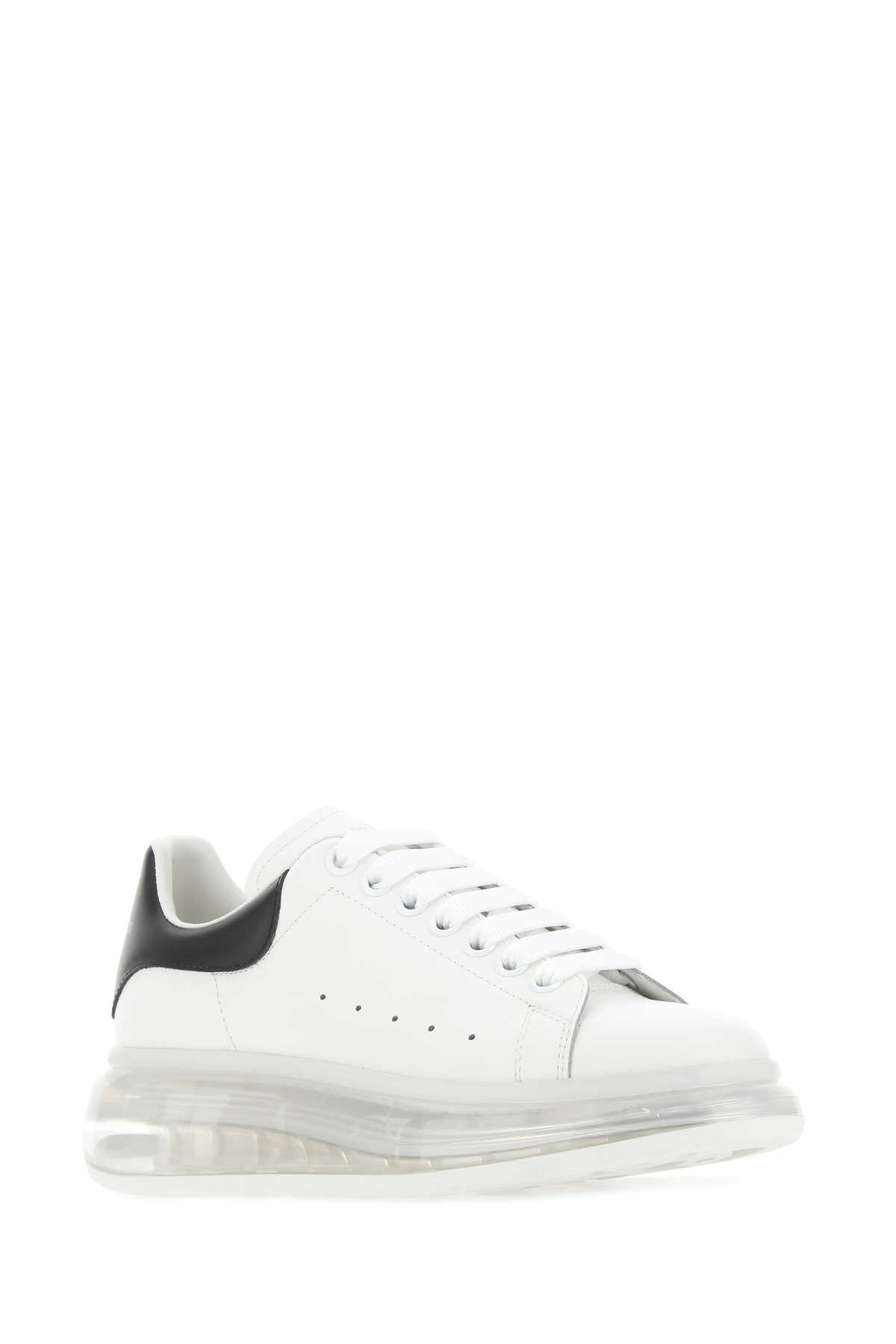Alexander Mcqueen White Leather Sneakers With Black Heel In 9061