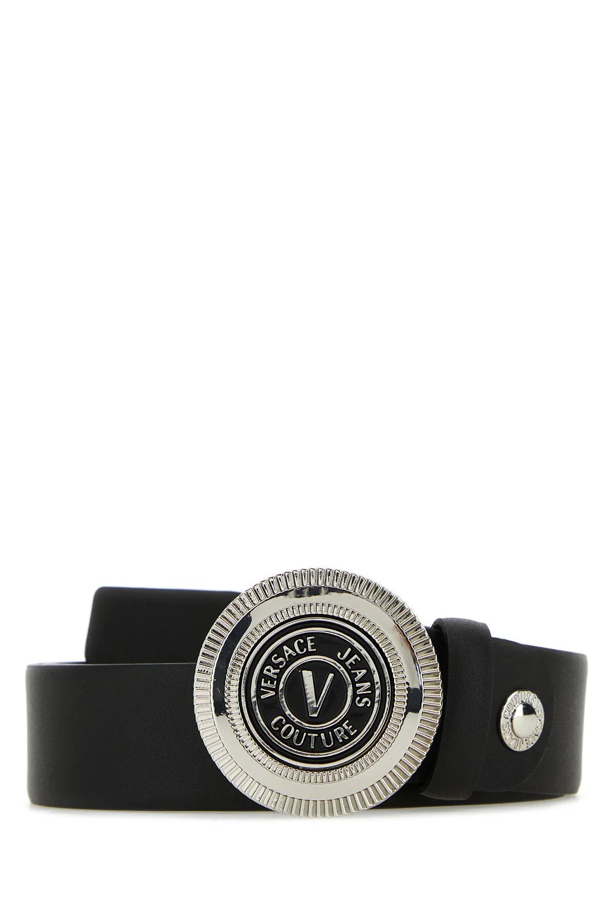 Versace Jeans Couture Belt Mens Black Leather Belt With Silver Buckle Brand  New