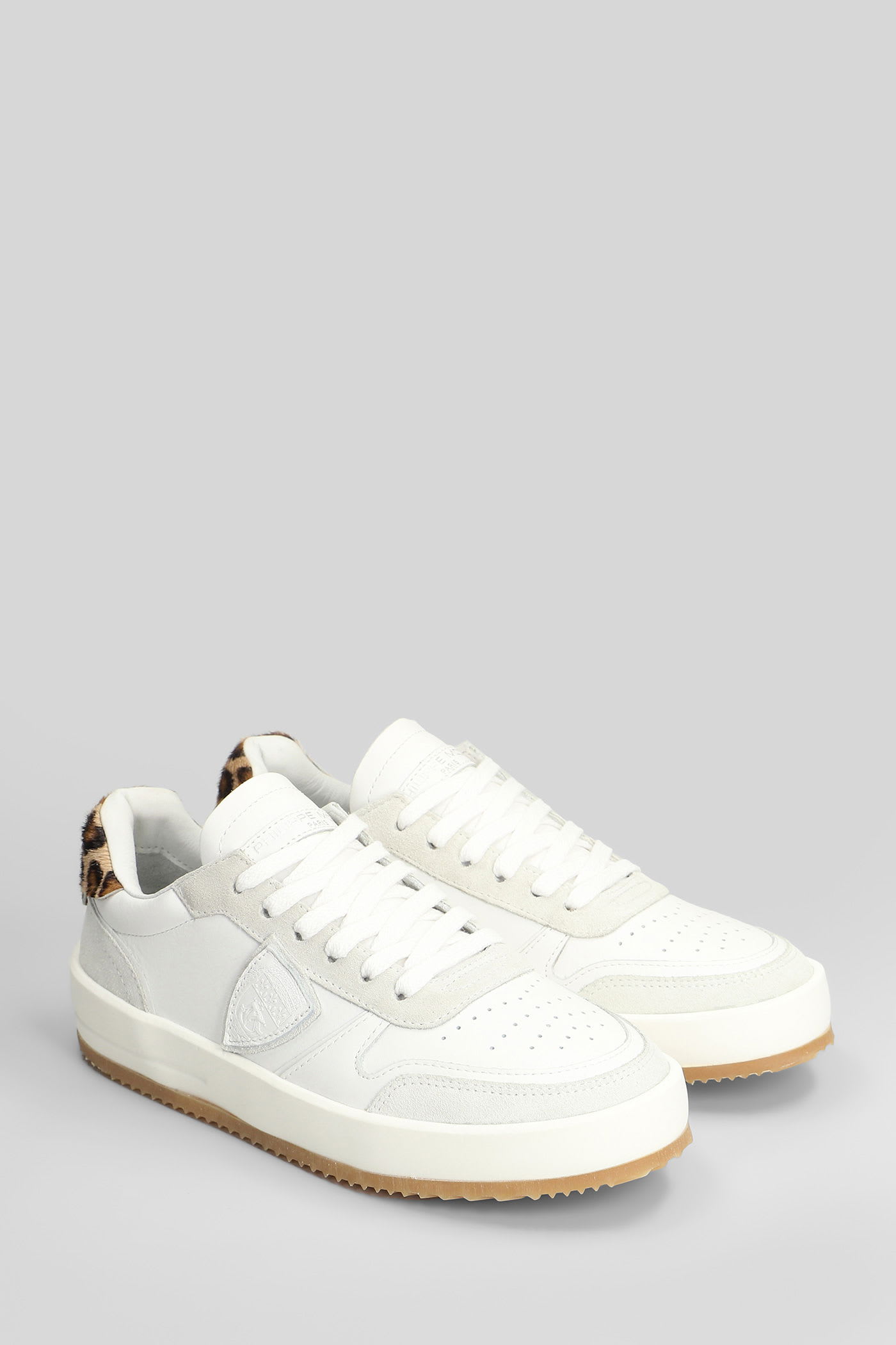 Philippe Model Nice Low Sneakers In White Suede And Leather In White