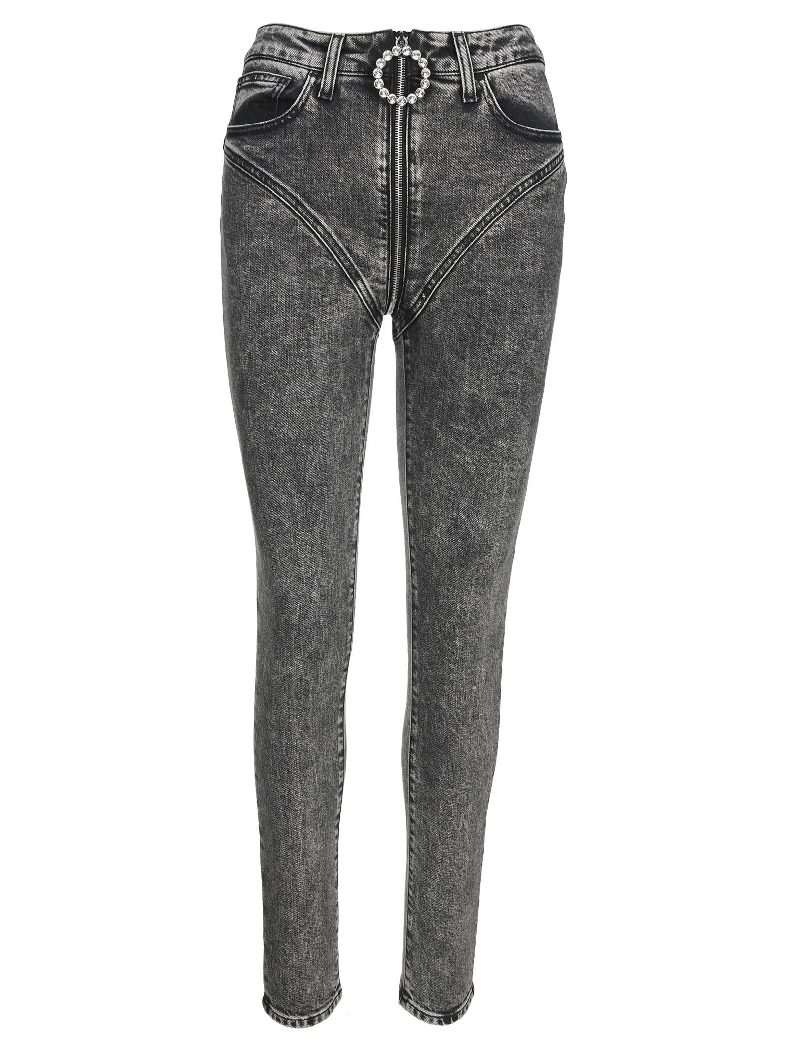 Alessandra Rich Grey Crystal-embellished Skinny Jeans