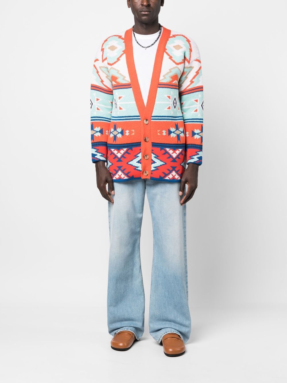 Alanui Jacquard Geometric V-neck Cardigan In Orange