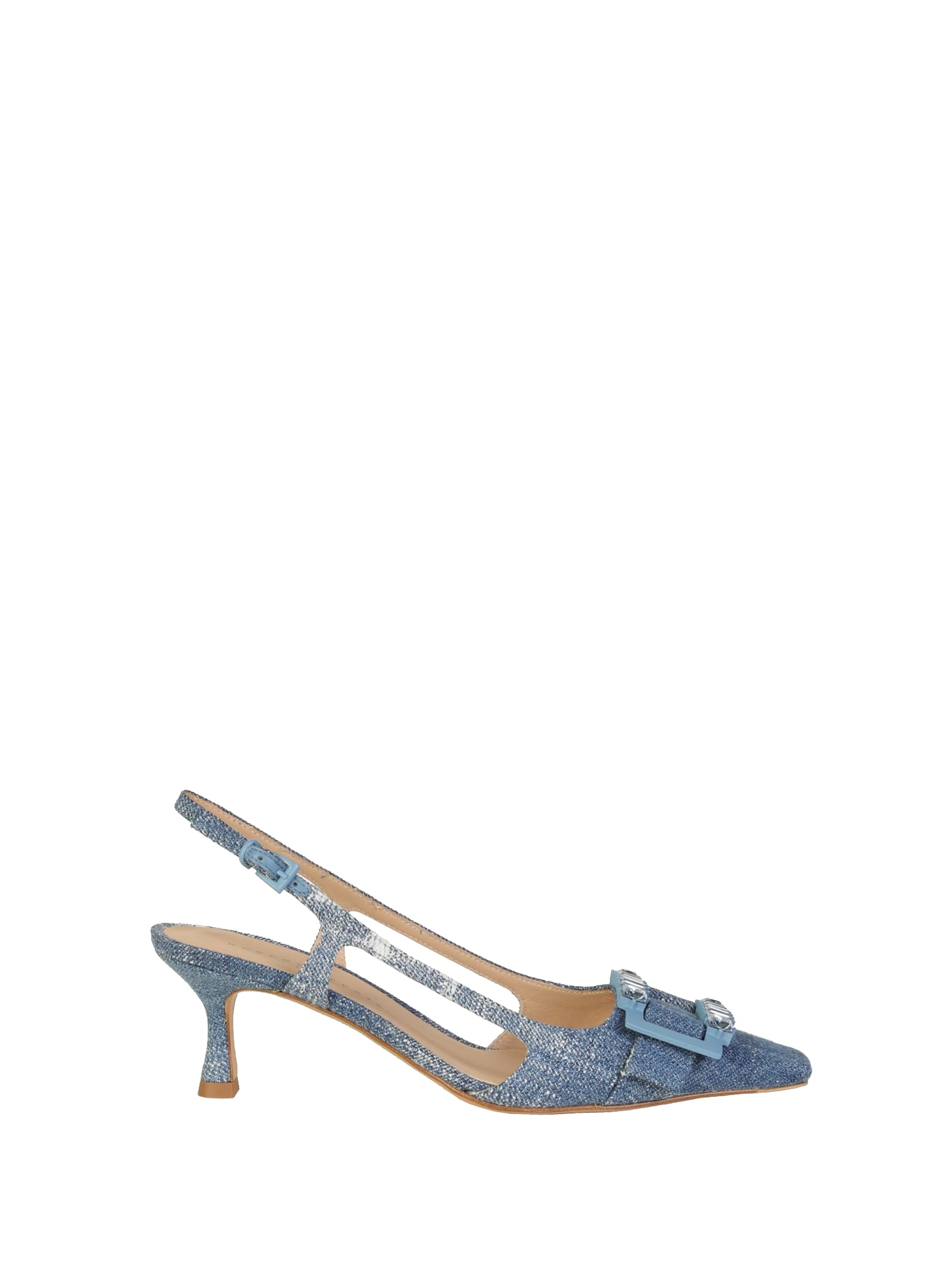 Roberto Festa Chanel Slingback In Vintage Jeans With Accessory In Denim