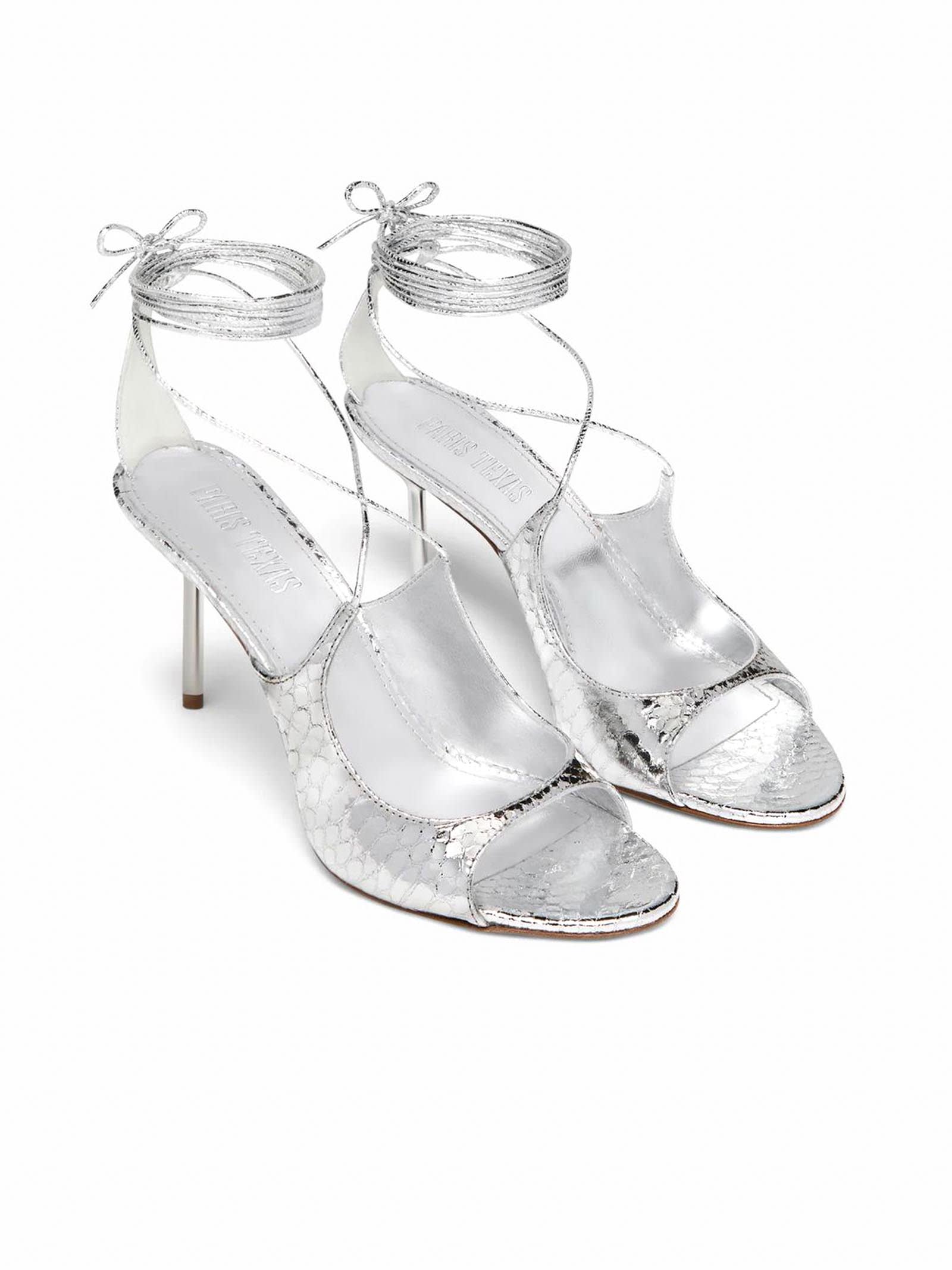Shop Paris Texas Loulou Lace-up Stiletto Sandal In Silver