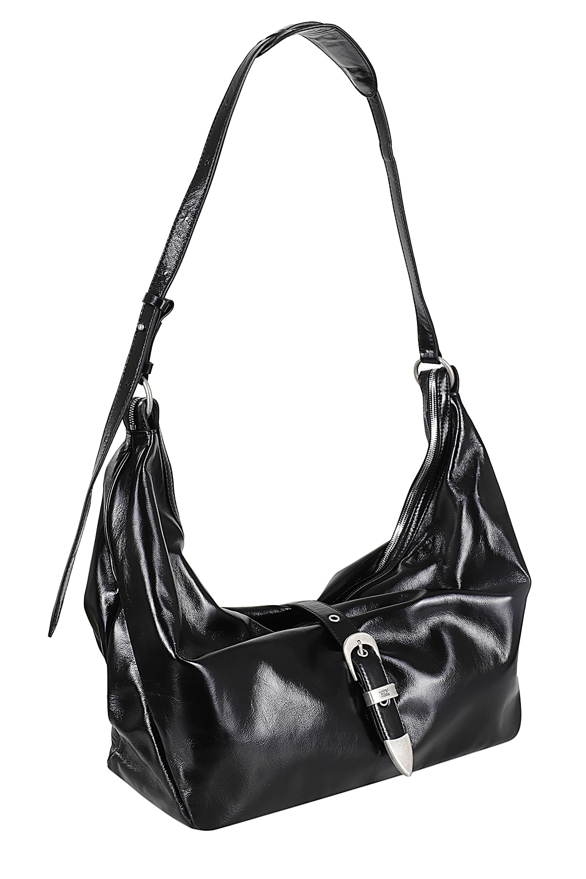 Shop Marge Sherwood Belted Hobo In Black Glossy Plain