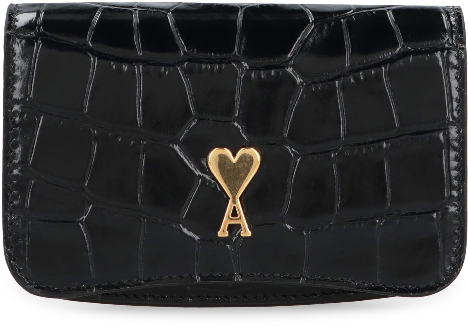 Shop Ami Alexandre Mattiussi Paris Paris Leather Card Holder With Strap In Black