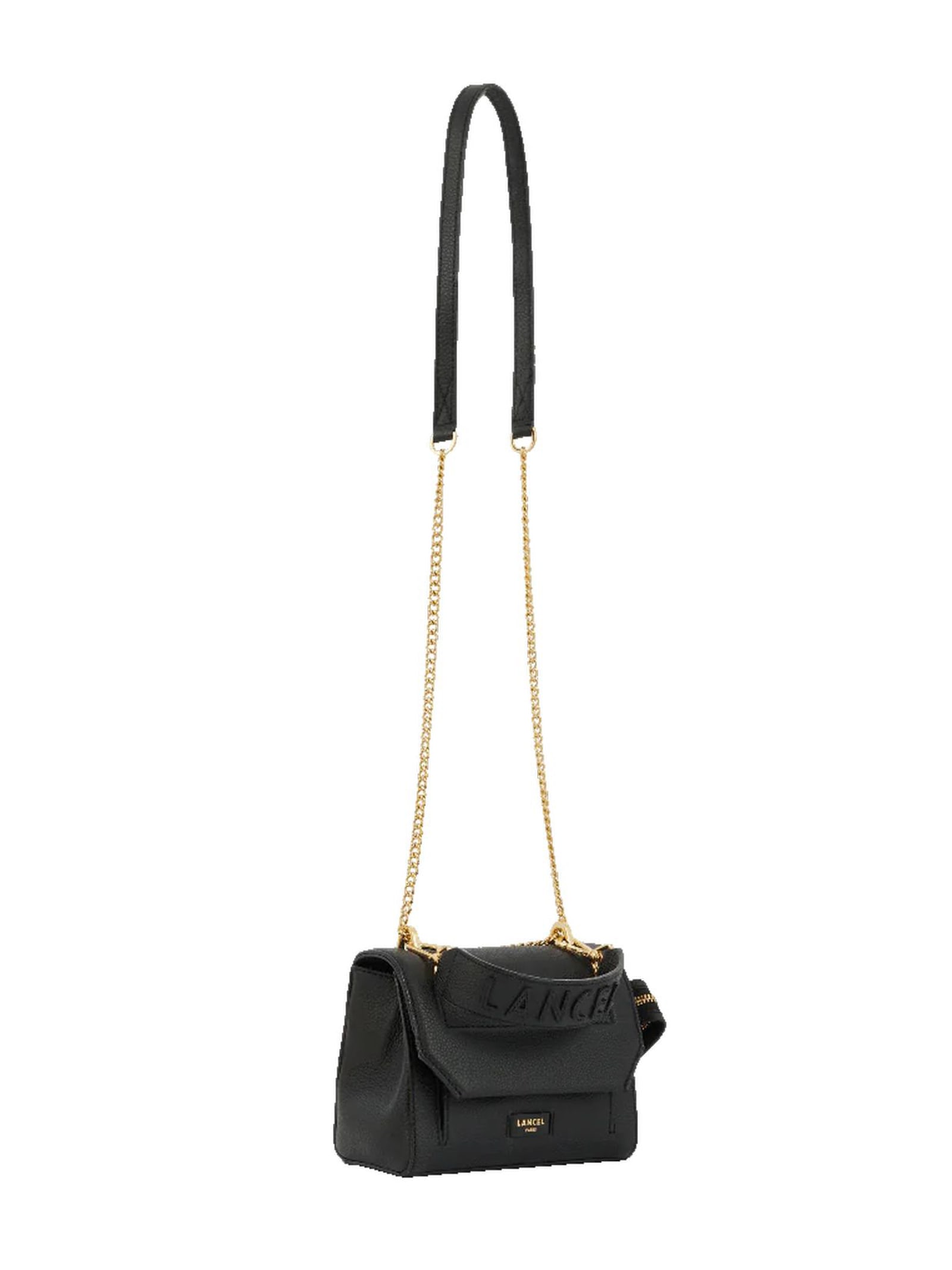 Shop Lancel Black Grained Leather Shoulder Bag