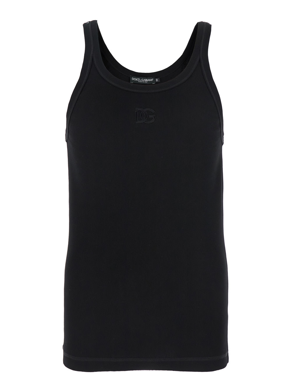 Black Sleeveless Top With Logo Embroidery On The Front And Ribbed Knit In Cotton Man