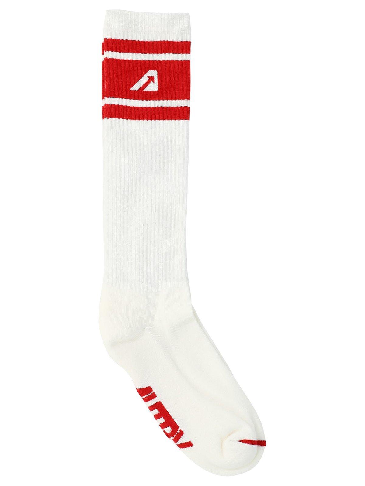 Shop Autry Logo Intarsia Socks In Bianco Rosso
