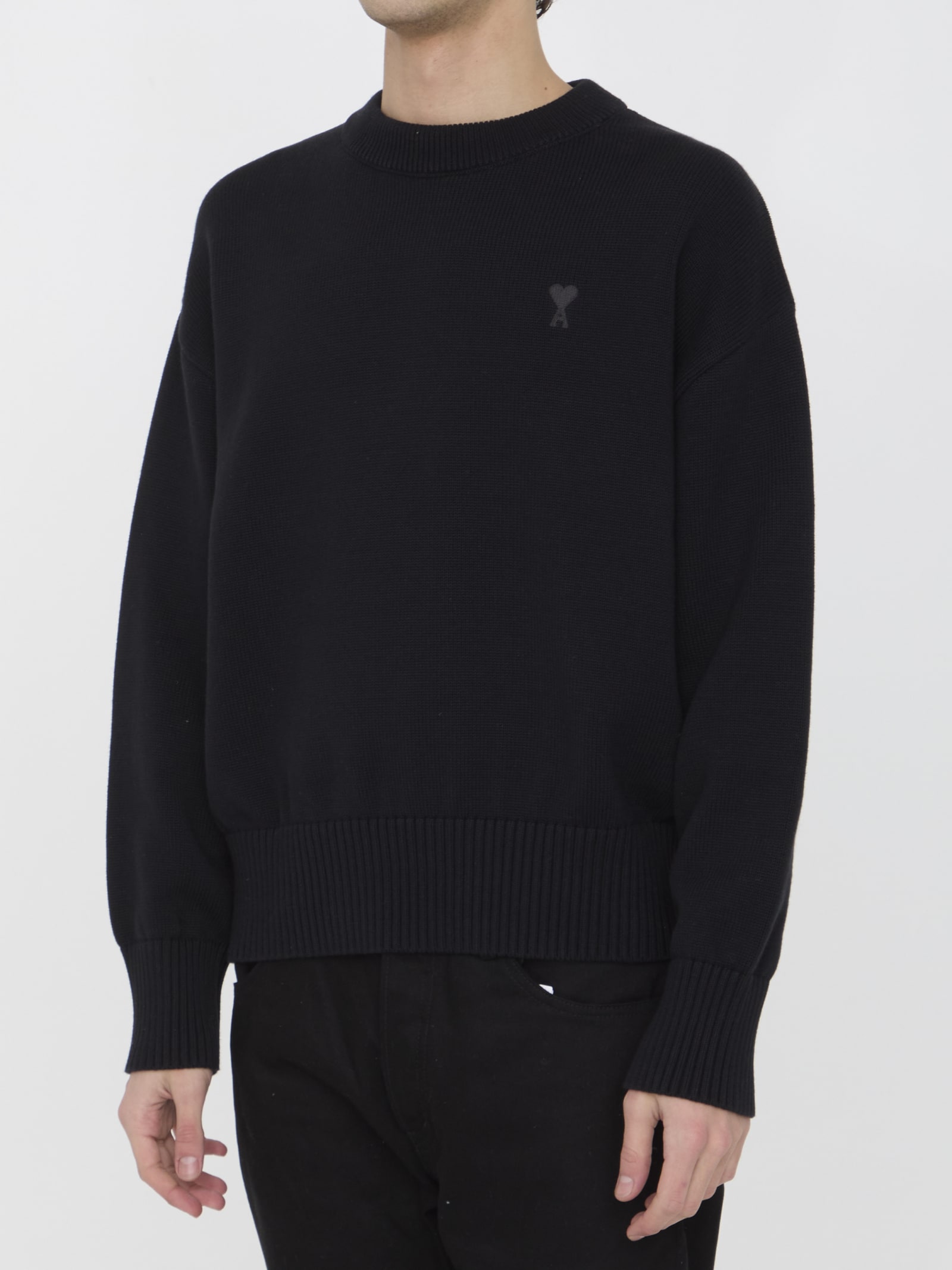 Shop Ami Alexandre Mattiussi Logo Embroidered Rib Sweatshirt In Black