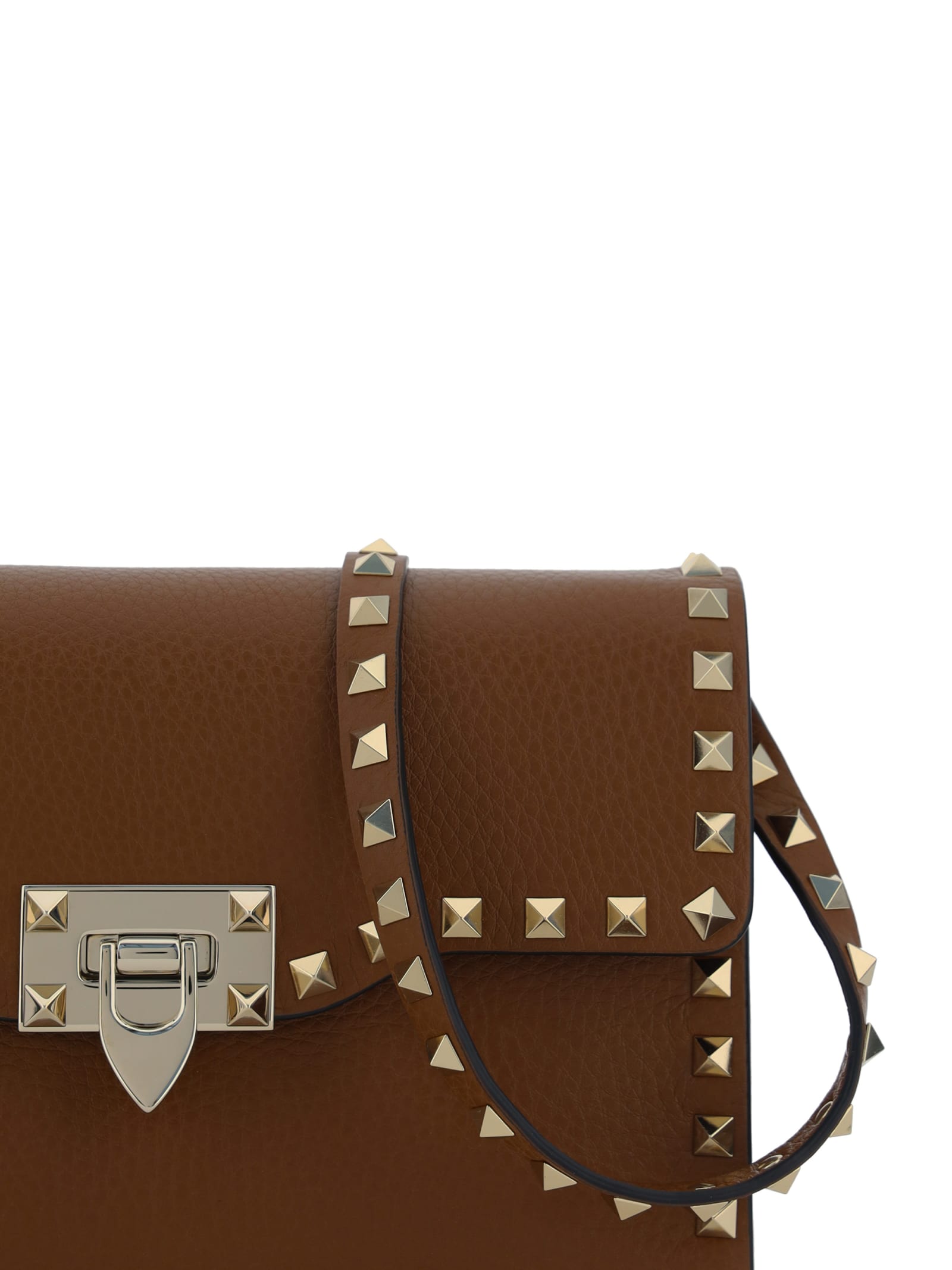 Shop Valentino Small Rockstud Shoulder Bag In Tobacco