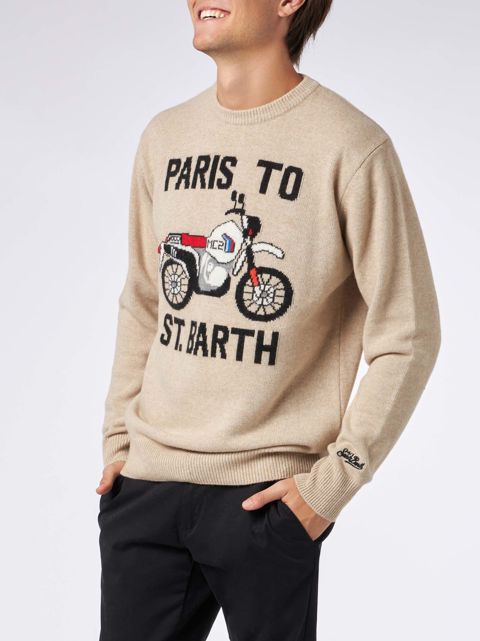 MC2 SAINT BARTH MAN SWEATER WITH PARIS TO ST.BARTH FRONT PRINT
