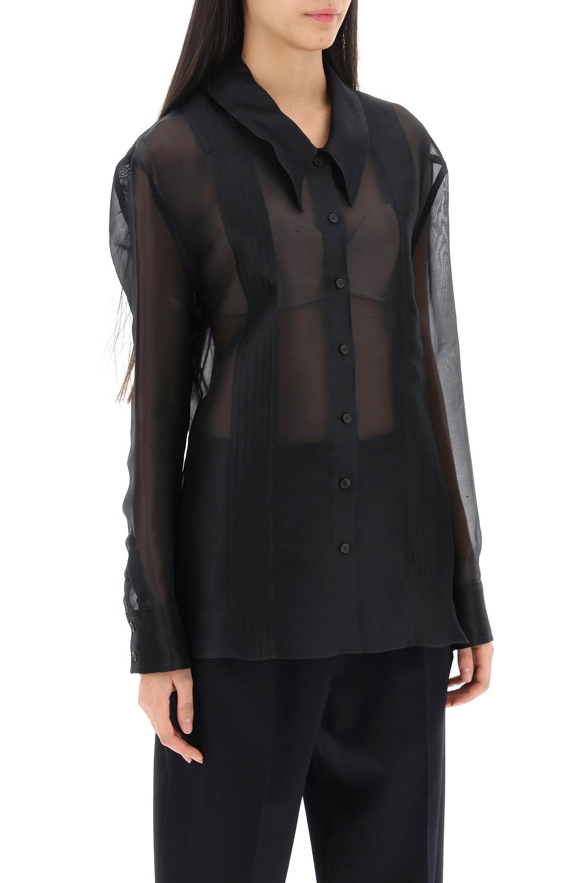 Shop Khaite Nori Shirt In Silk Organza In Black (black)