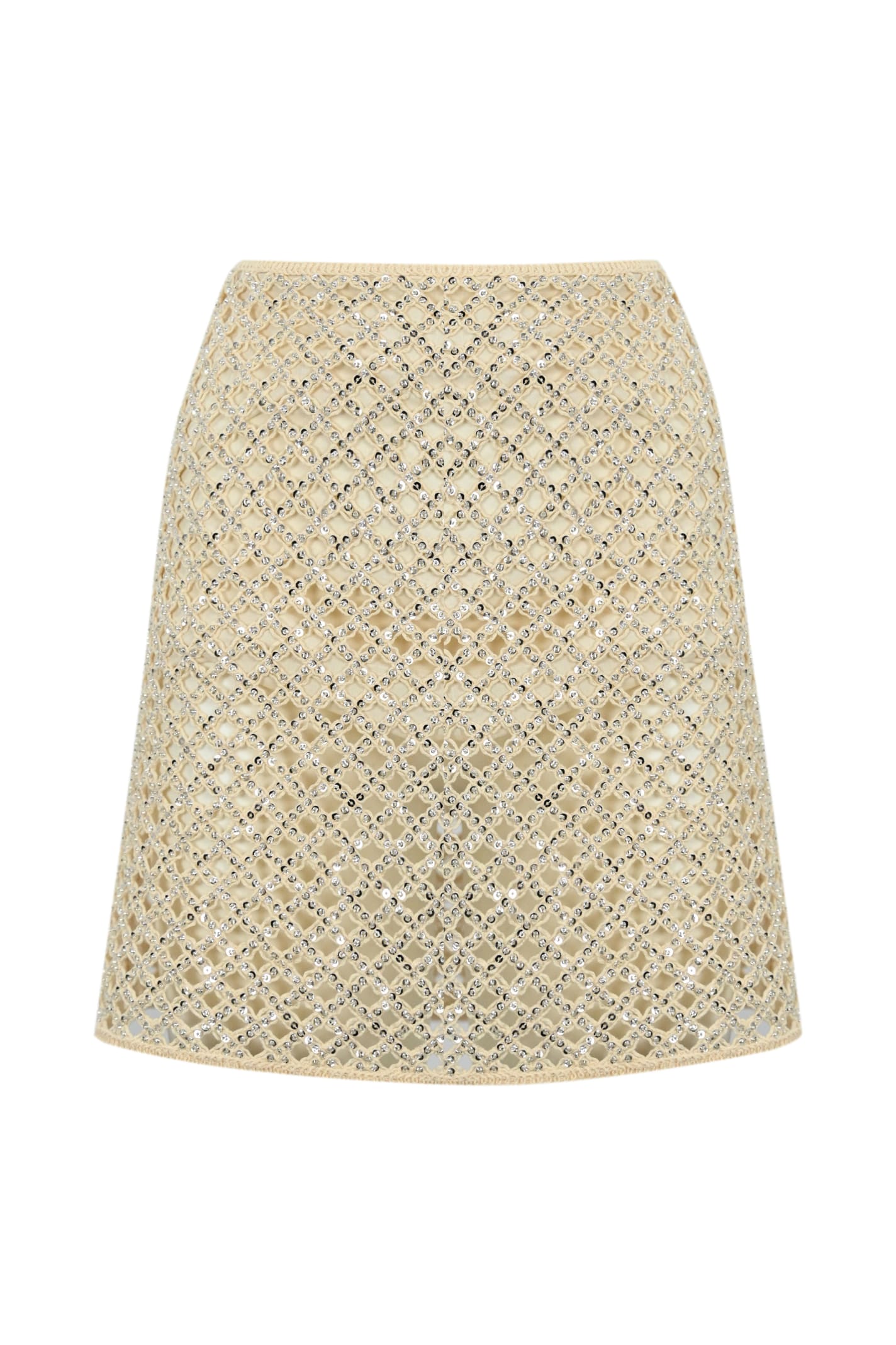 Twinset Mesh Skirt With Sequins And Beads In Beige