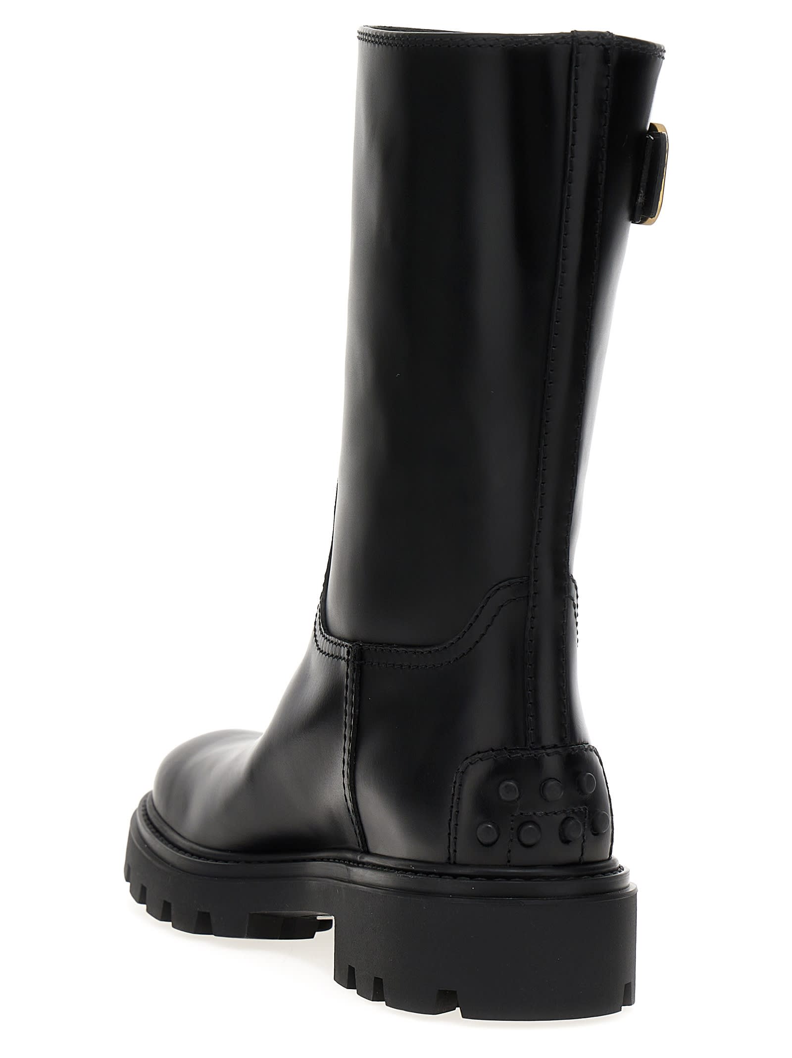 Tod's Buckle-detail Leather Boots In Black