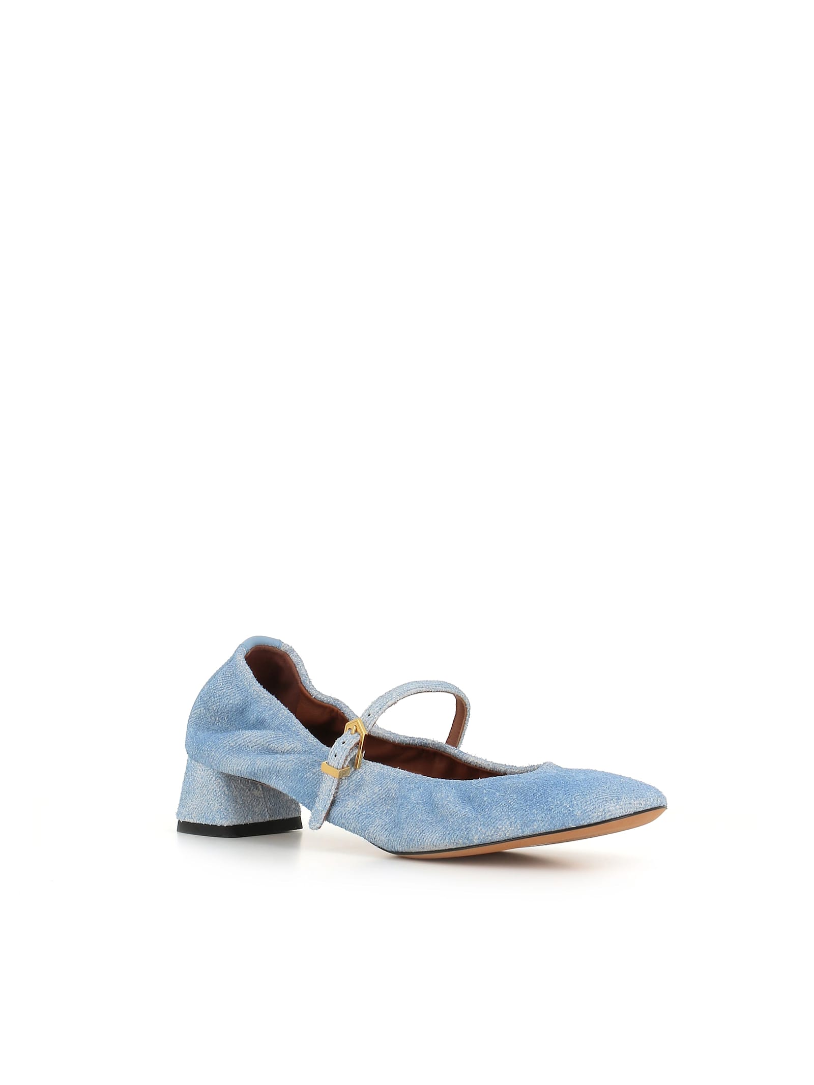 Lanvin Heeled Mary Janes In Leather With A Faded Denim Effect In Jeans