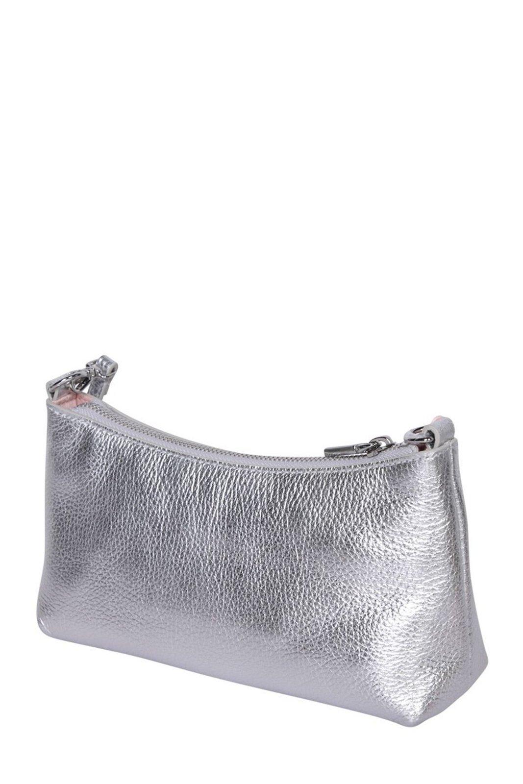 Shop Coccinelle Aura Logo Debossed Shoulder Bag In Silver