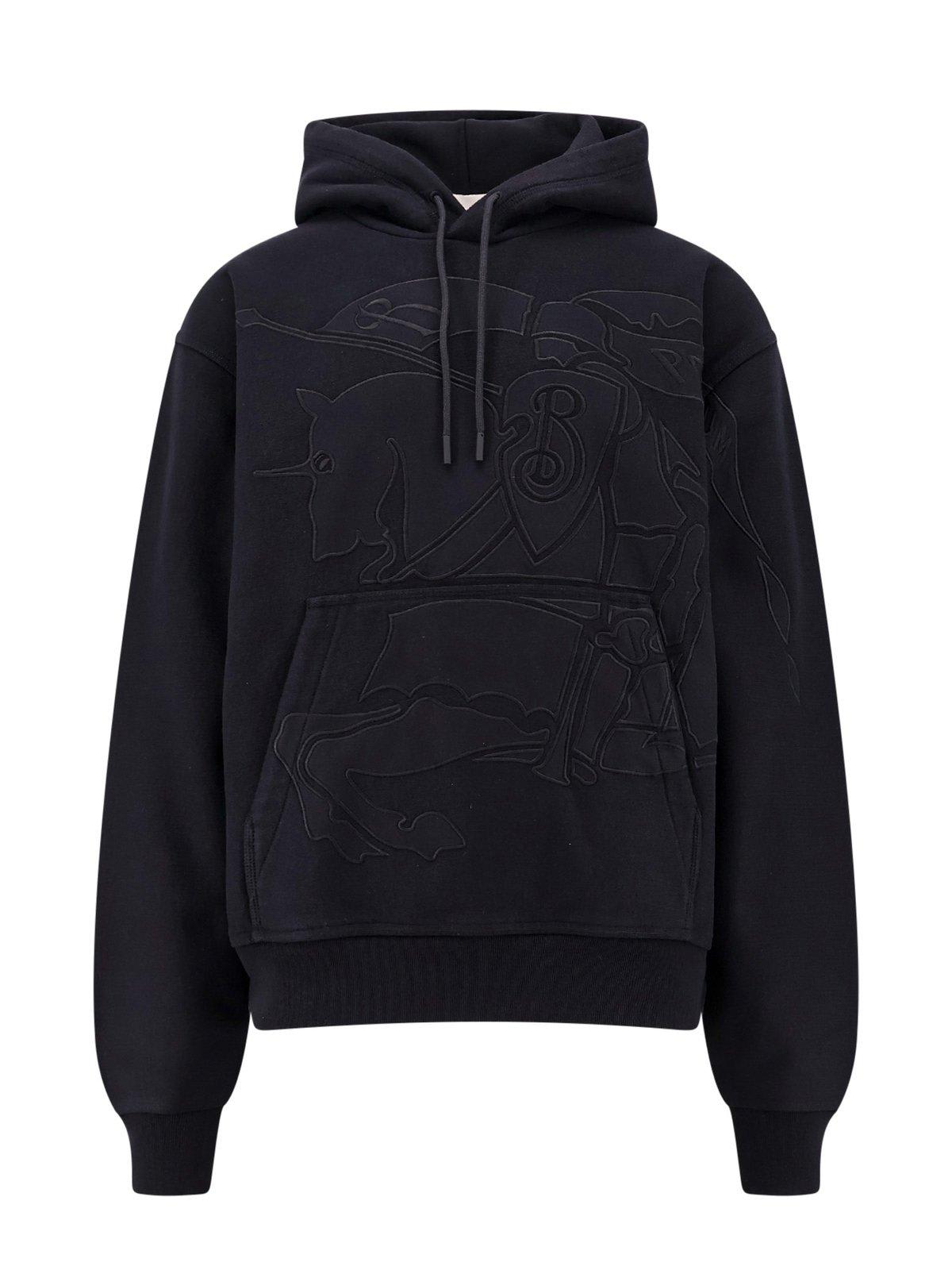 Shop Burberry Ekd-embroidered Drawstring Hoodie In Black